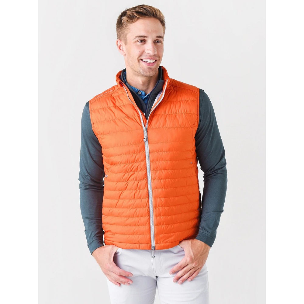 Peter Millar Crown Sport Hyperlight Quilted Vest Orange M Lightweight Golf